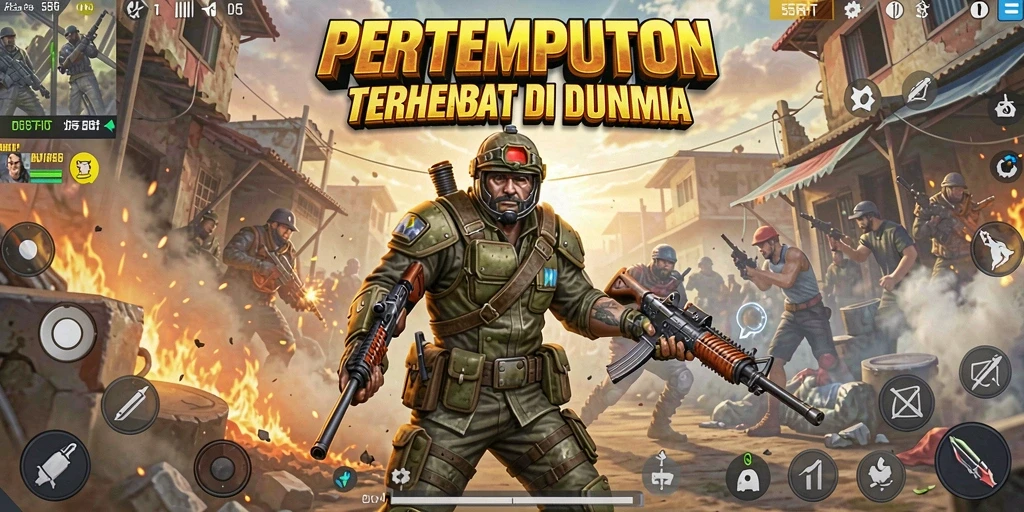 Screenshot gameplay 55RT menampilkan aksi pertempuran yang adrenalinis.