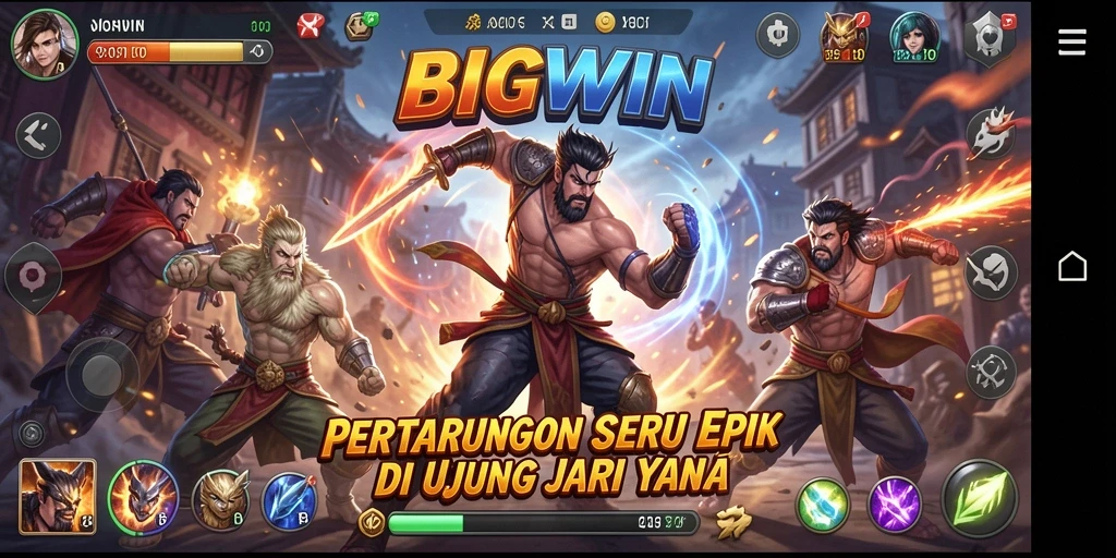 Screenshot dari gameplay BIGWIN yang menunjukkan pertarungan epik.