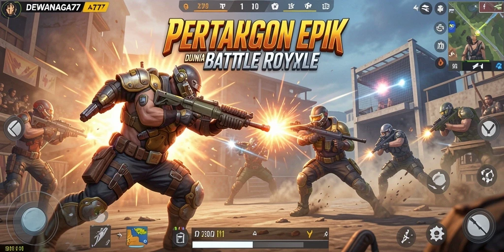 Tampilan aksi seru dalam gameplay DEWANAGA77 di Battle Royale.