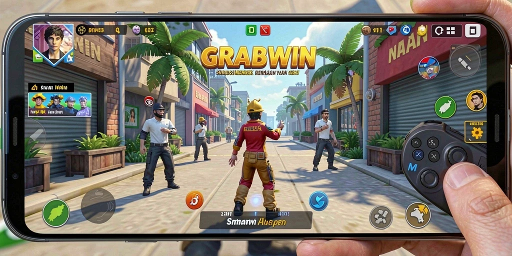 Tampilan gameplay menarik dari GRABWIN yang menunjukkan simulasi interaktif.