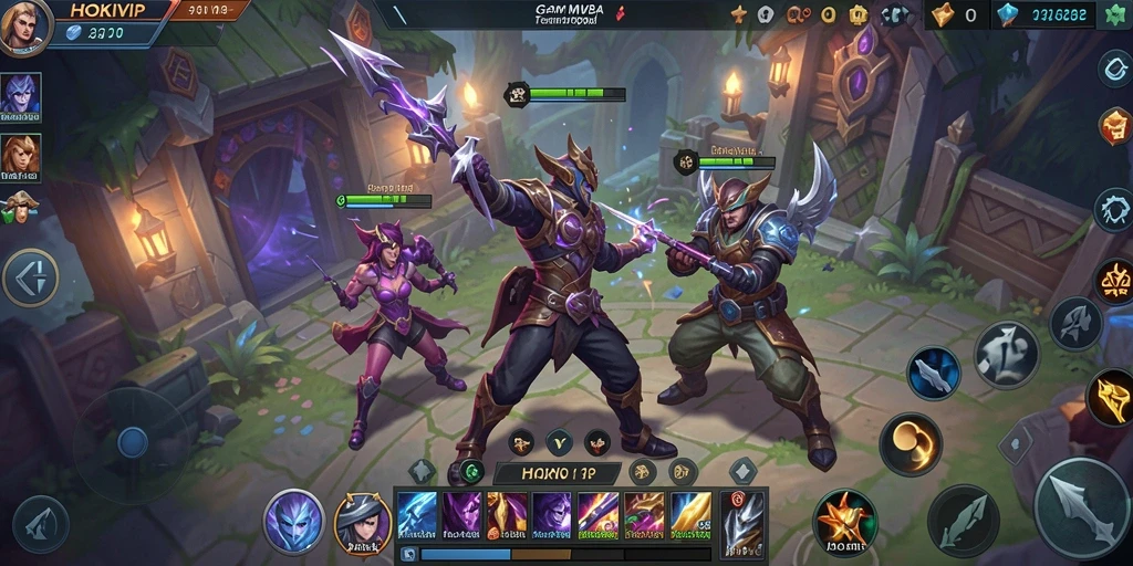 Tampilan gameplay HOKIVIP dengan pertarungan epik dalam arena MOBA.