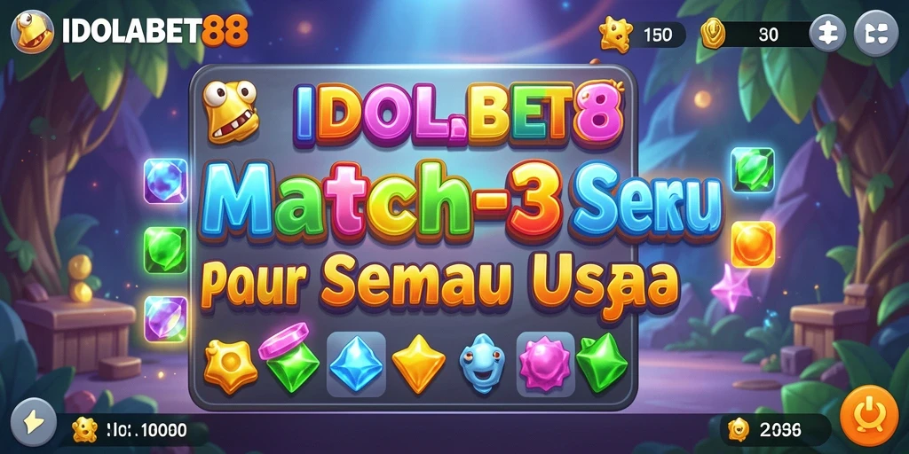 Tampilan gameplay seru dalam game Match-3 IDOLABET88.