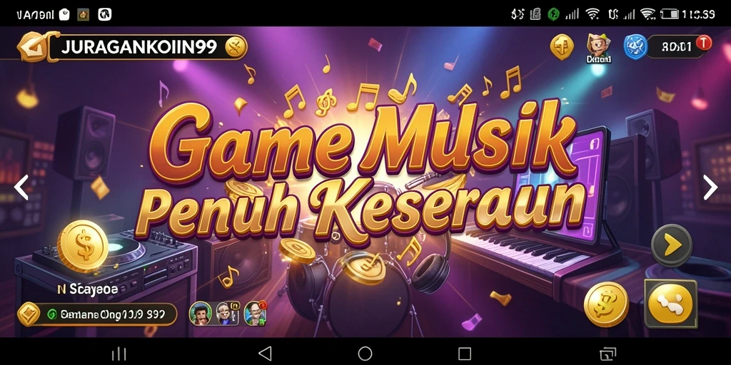 Tampilan seru gameplay JURAGANKOIN99 yang interaktif dan penuh musik.