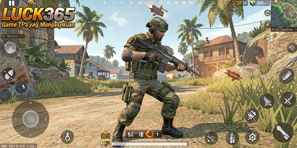 Screenshot gameplay LUCK365 yang menampilkan aksi seru dalam pertarungan TPS.