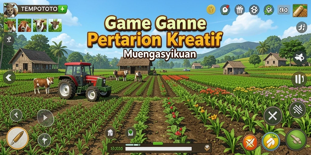Screenshot gameplay TEMPOTOTO menunjukkan aktivitas bertani yang menyenangkan.