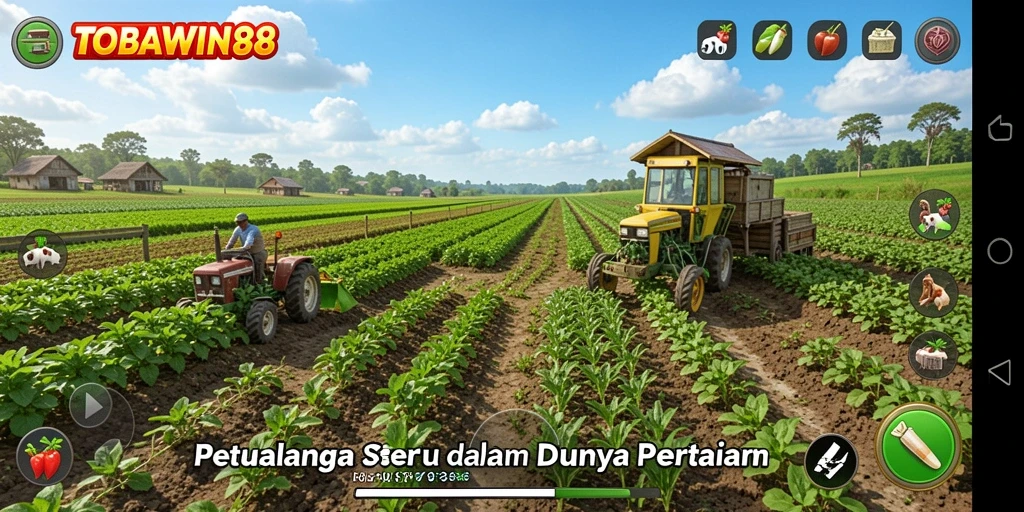 Gameplay seru TOBAWIN88 dengan berbagai aktivitas pertanian.
