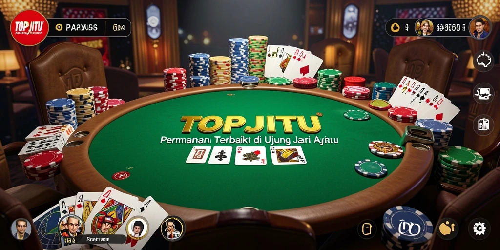 Screenshot utama dari gameplay Poker di TOPJITU yang memperlihatkan suasana permainan.